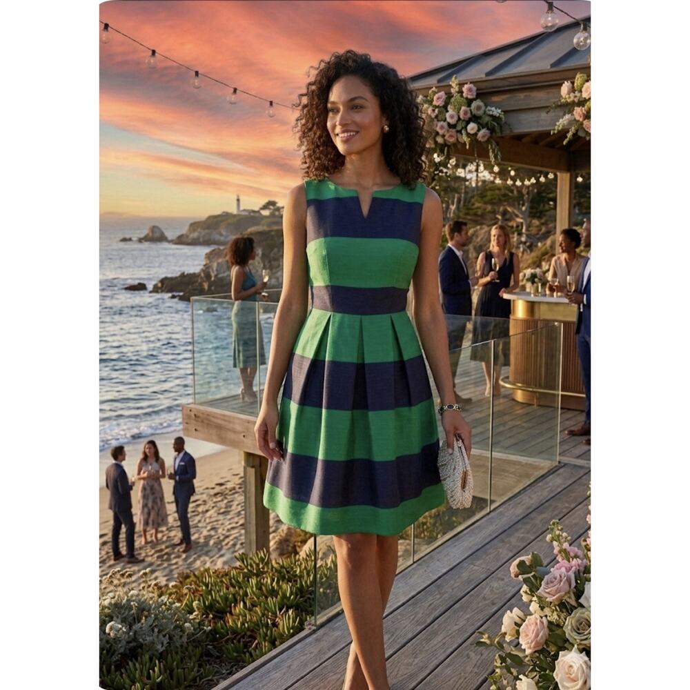 Charming Charlie Stripe Nautical S Dress Coastal Derby Wedding Navy Green Preppy